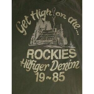80s VINTAGE Tommy Hilfiger Get High on the Rockies T-Shirt Mens L